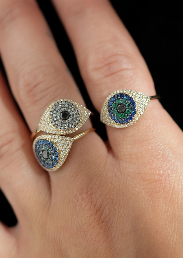 Evil Eye Protector Ring - Sapphire + Topaz