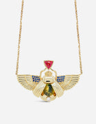 Scarab Necklace - Parti Sapphire + Padparadscha
