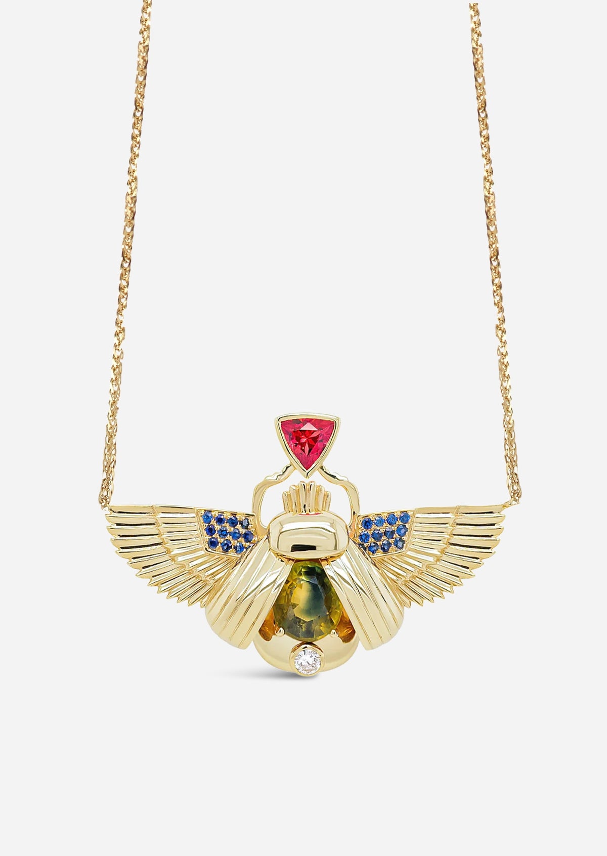Scarab Necklace - Parti Sapphire + Padparadscha