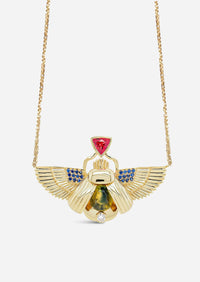 Scarab Necklace - Parti Sapphire + Padparadscha