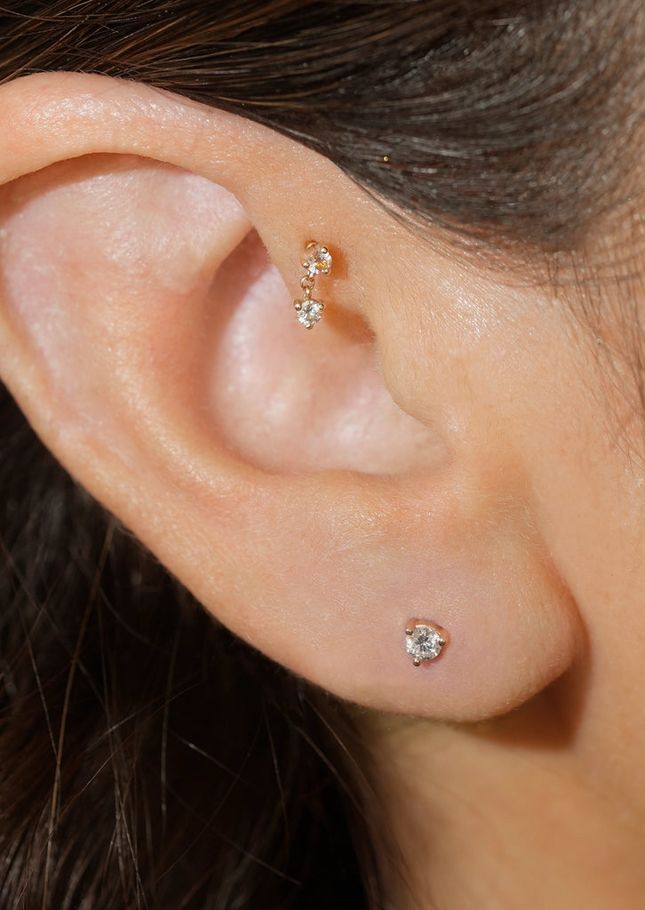 3mm Round Diamond Threaded Flat Back Earring