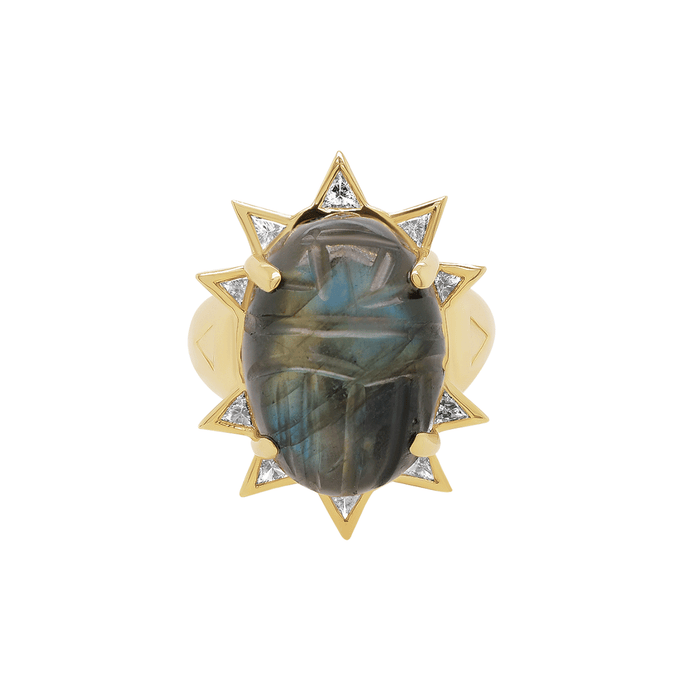 Carved Scarab Trillion Ring - Labrodrite