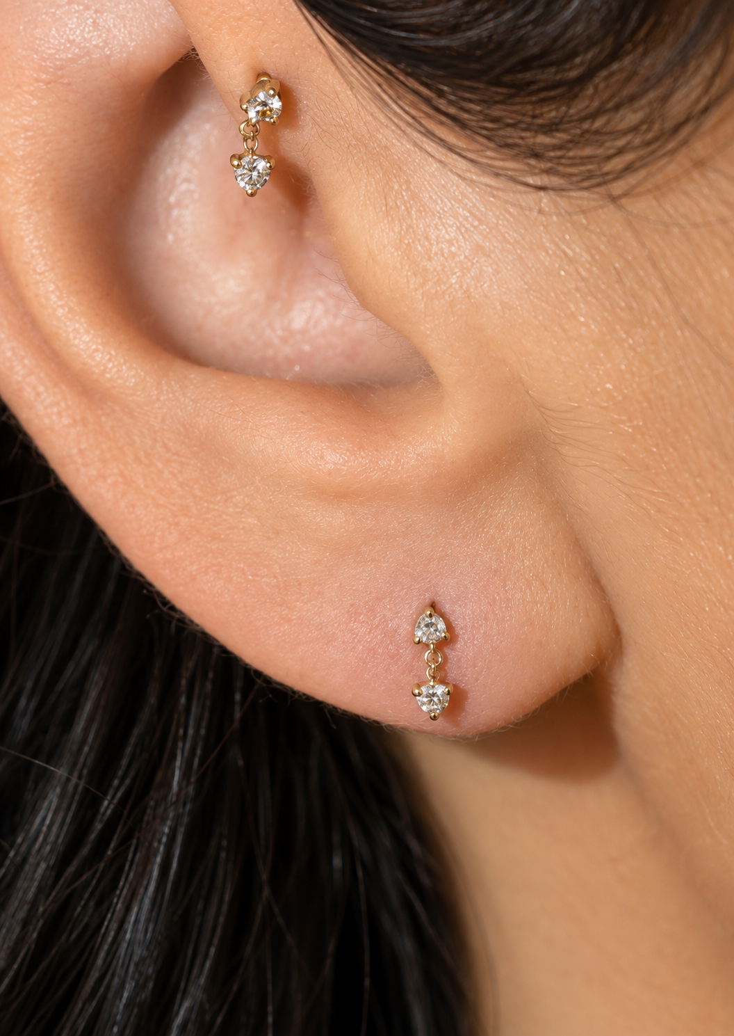 Double Diamond Drop Threaded Flat Back Earring