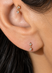 Double Diamond Drop Threaded Flat Back Earring