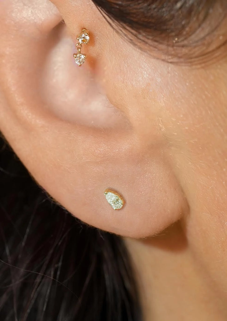 Mini Pear Diamond Threaded Flat Back Earring