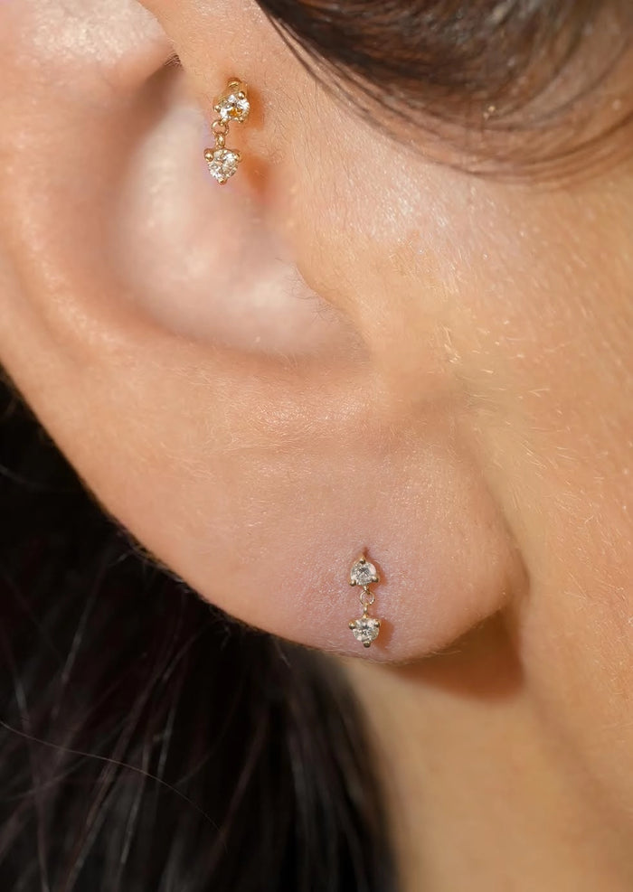 Double Diamond Drop Threaded Flat Back Earring | Single