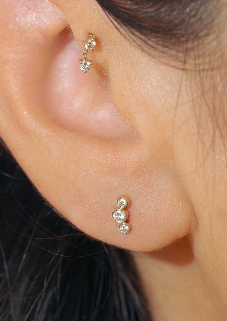 Open Curve 3 Diamond Threaded Flat Back Earring