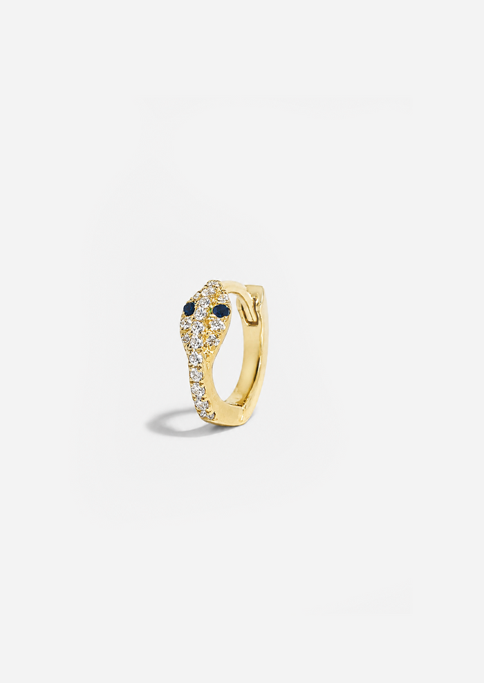 Mini Diamond Snake Huggie Hoop - Sapphire Eyes