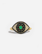 Evil Eye Protector Ring - Black Diamond + Emerald