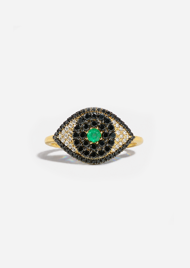 Evil Eye Protector Ring - Black Diamond + Emerald