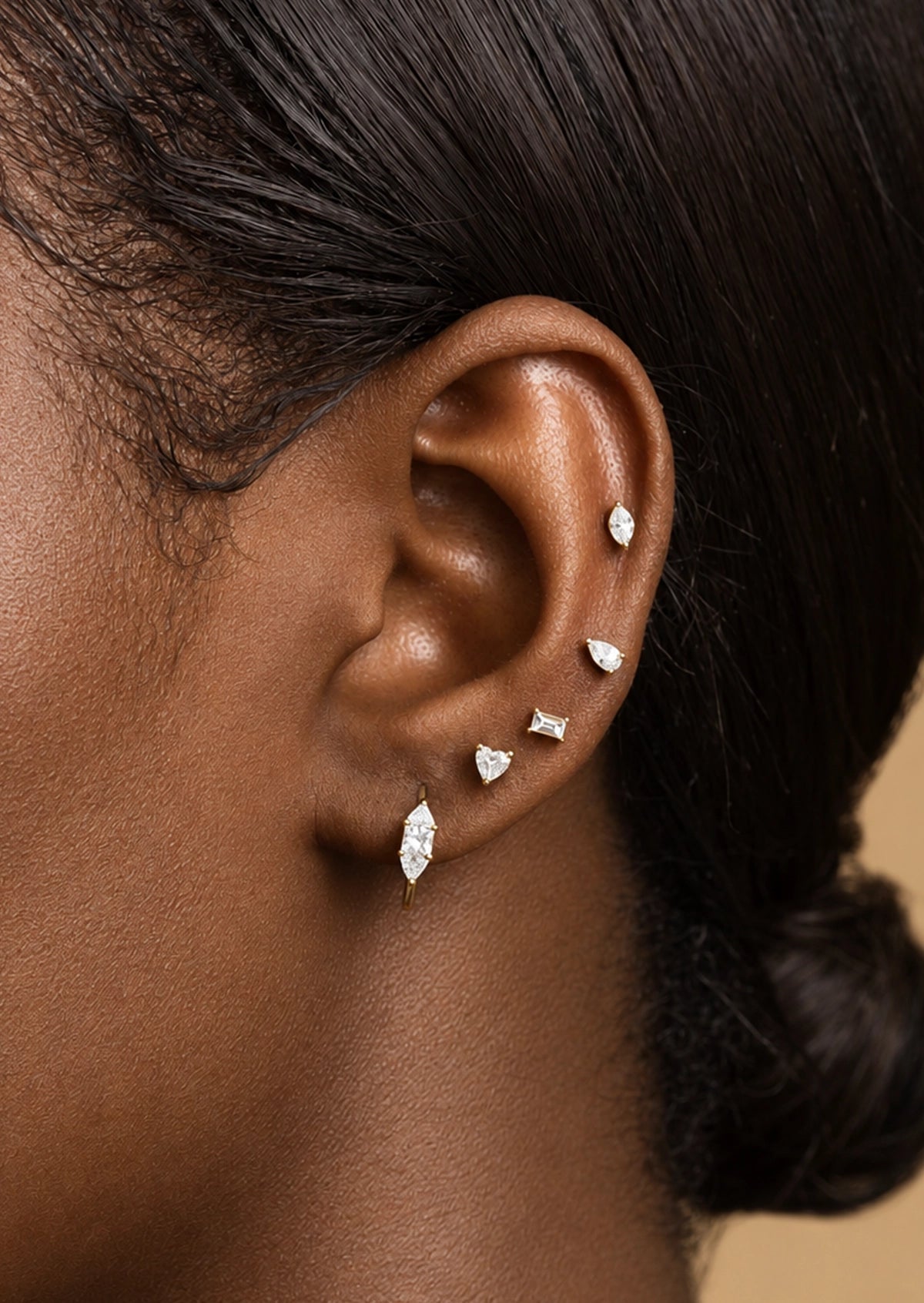 Mini Pear Diamond Threaded Flat Back Earring