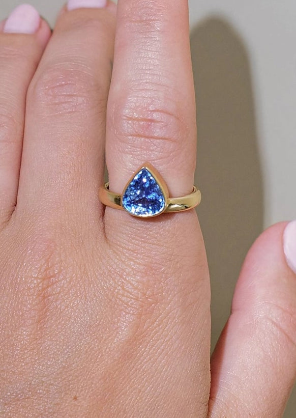 Pear Cornflower Sapphire Ring