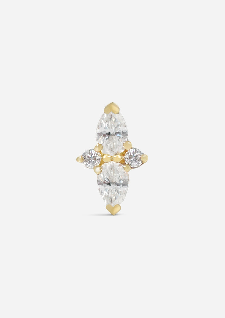 Double Diamond Pear Threaded Flat Back Earring