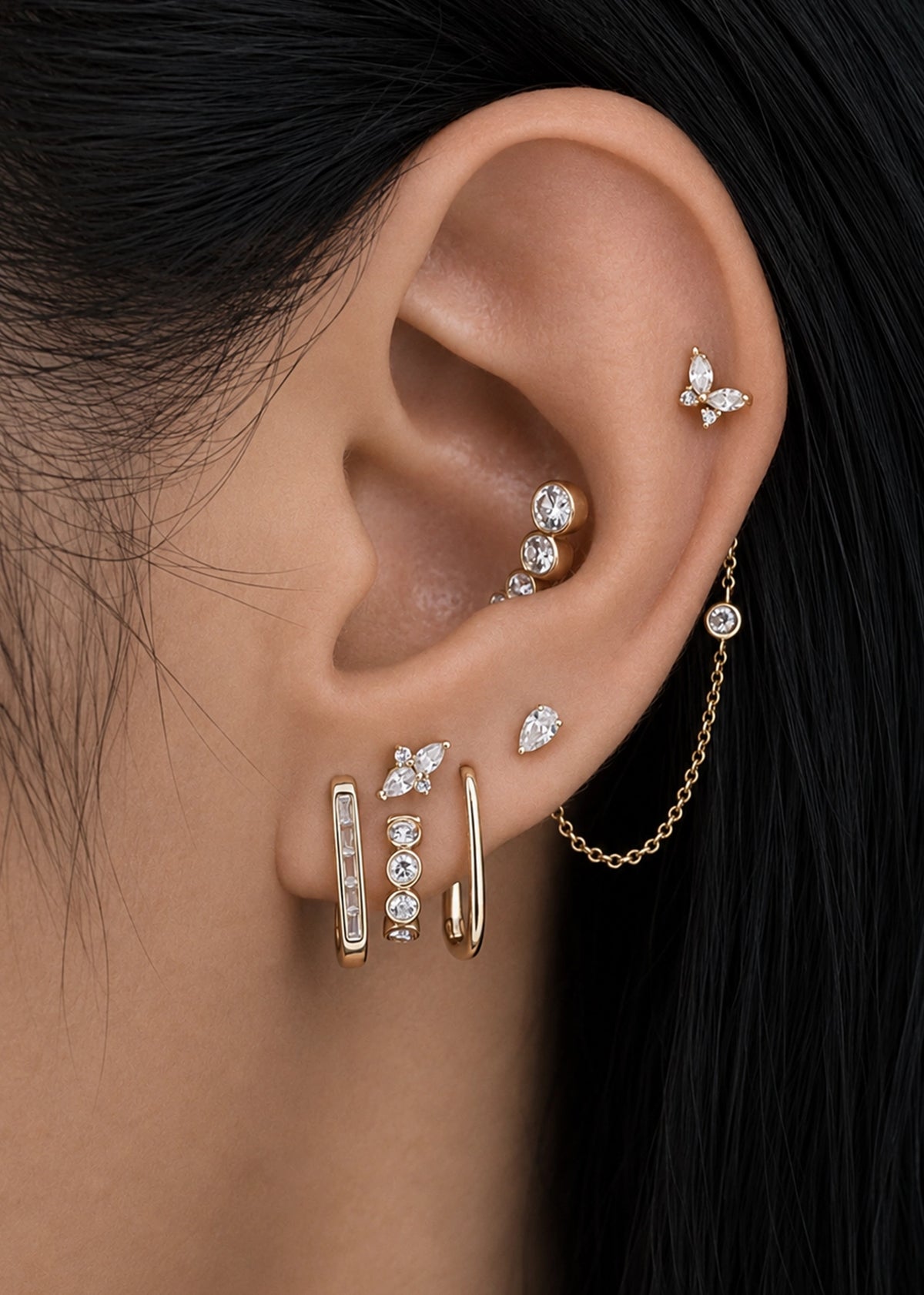 Double Diamond Pear Threaded Flat Back Earring