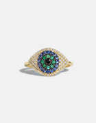 Evil Eye Protector Ring - Sapphire + Emerald