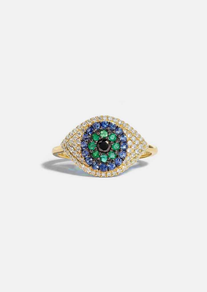 Evil Eye Protector Ring - Sapphire + Emerald