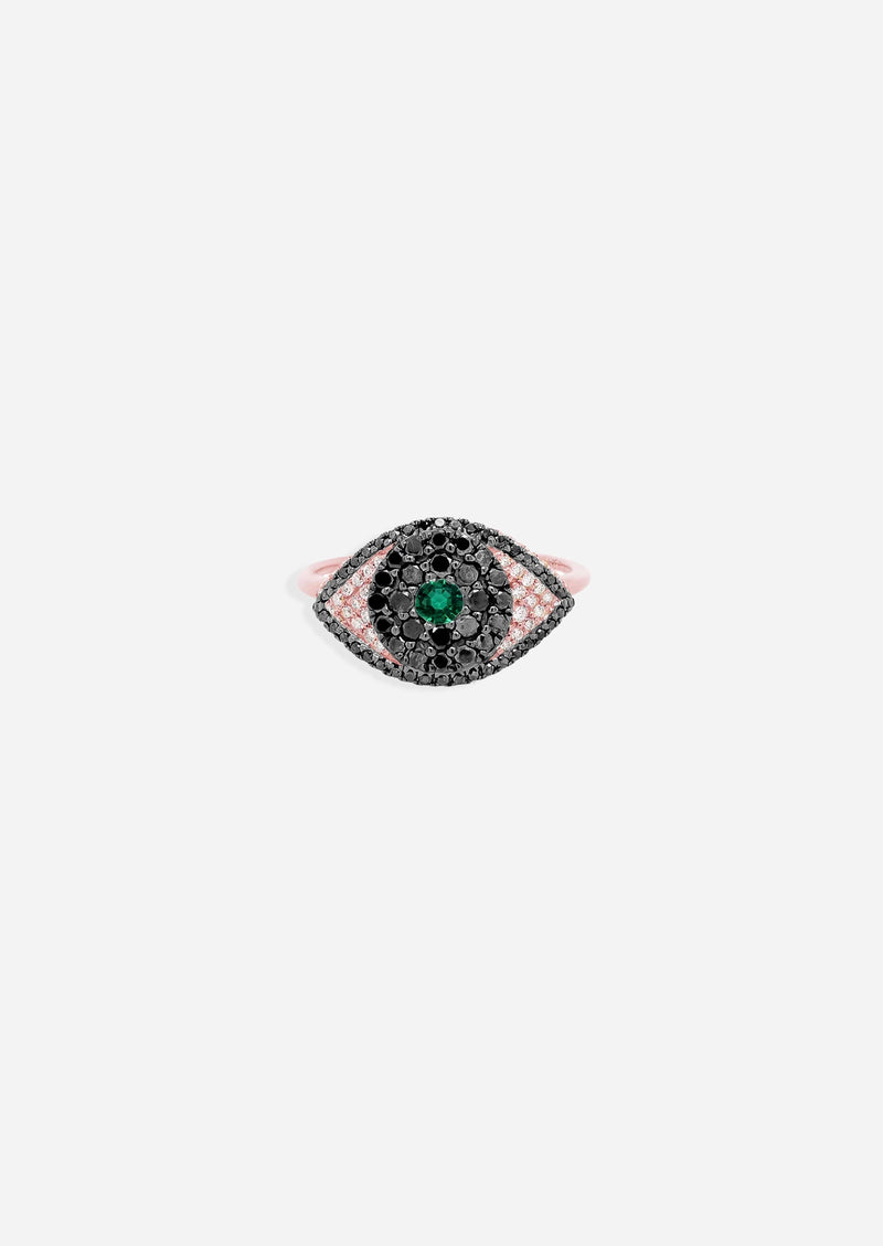 Evil Eye Protector Ring - Black Diamond + Emerald