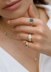 Evil Eye Protector Ring - Sapphire + Emerald