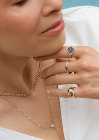 Evil Eye Protector Ring - Sapphire + Emerald