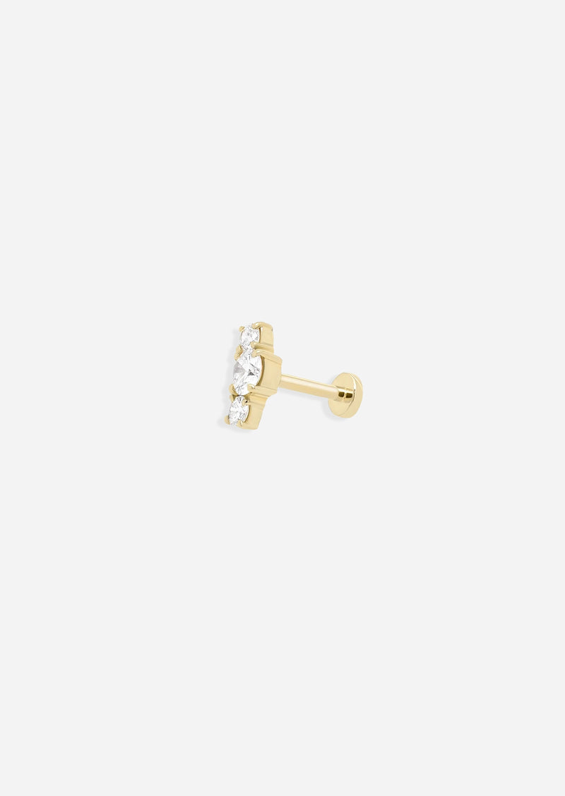 Luxe Open Curve 3 Diamond Threaded Flat Back Earring | Single