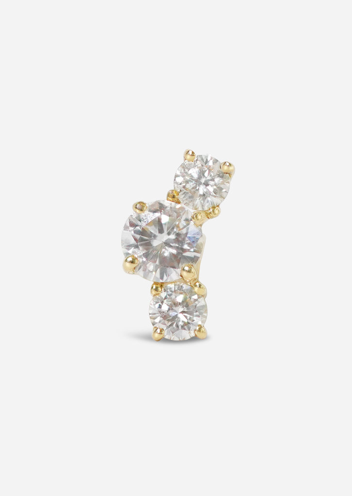 Luxe Open Curve 3 Diamond Threaded Flat Back Earring