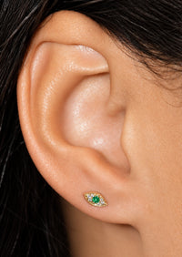 Mini Emerald Evil Eye Threaded Flat Back Earring