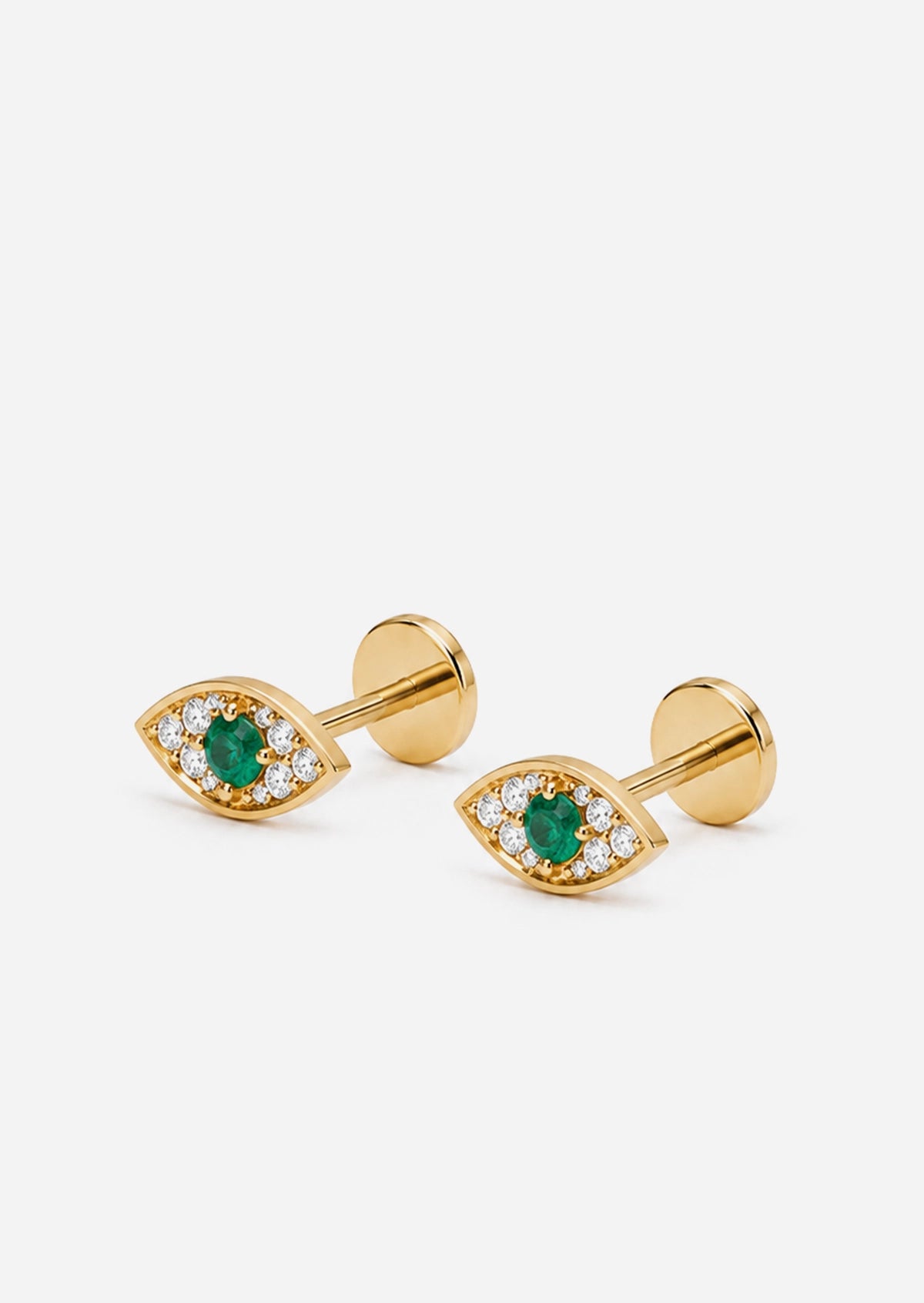 Mini Emerald Evil Eye Threaded Flat Back Earring
