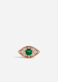 Mini Emerald Evil Eye Threaded Flat Back Earring