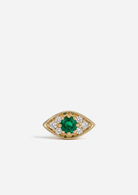 Mini Emerald Evil Eye Threaded Flat Back Earring