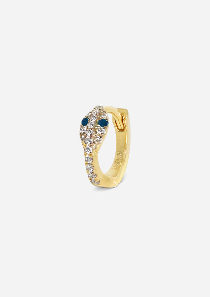 Mini Diamond Snake Huggie Hoop - Sapphire Eyes