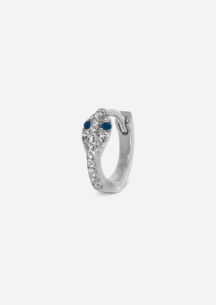 Mini Diamond Snake Huggie Hoop - Sapphire Eyes