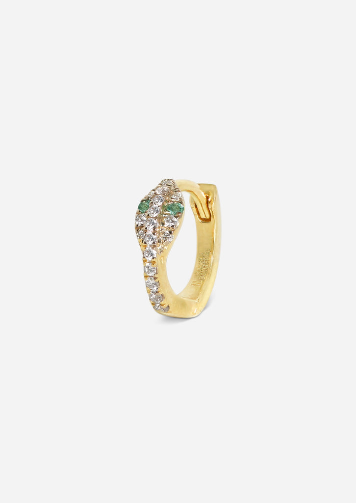 Mini Diamond Snake Huggie Hoop - Emerald Eyes