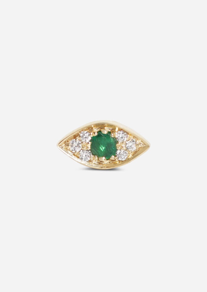 Mini Emerald Evil Eye Threaded Flat Back Earring