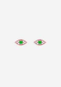 Mini Emerald Evil Eye Threaded Flat Back Earring | Single