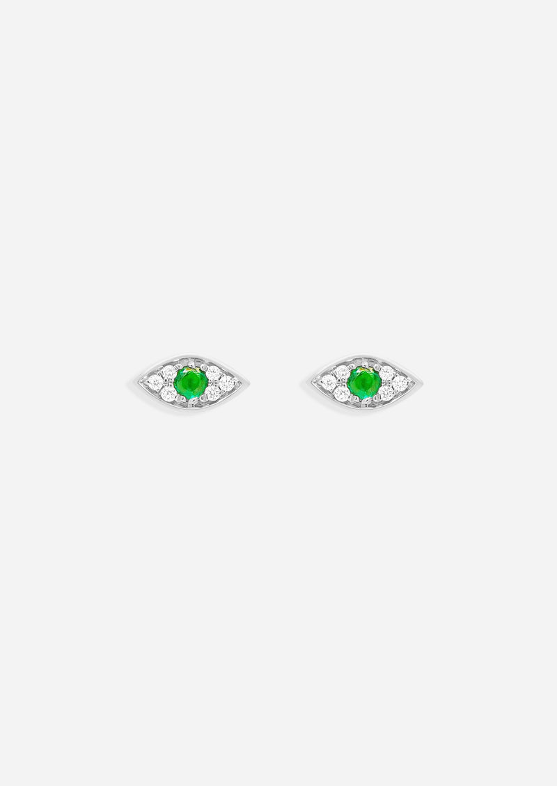 Mini Emerald Evil Eye Threaded Flat Back Earring | Single