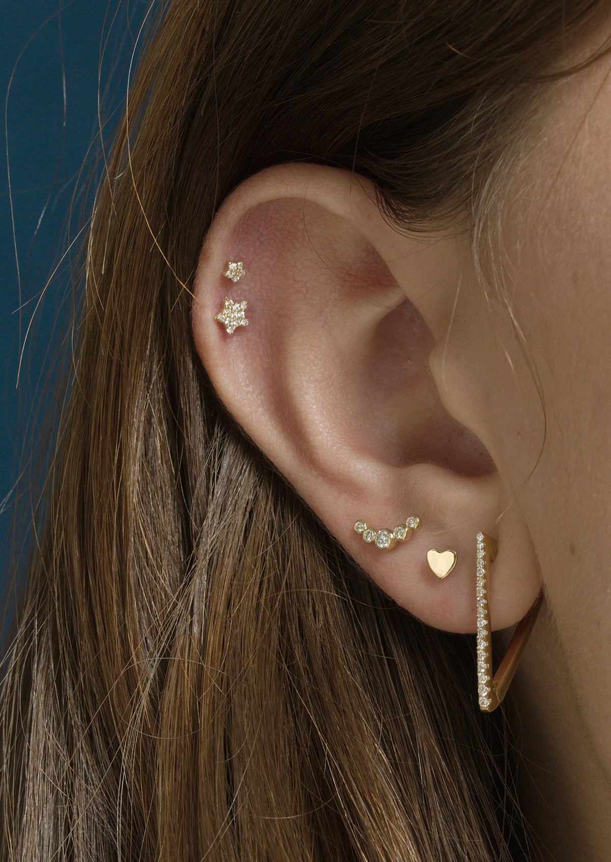Open Curve 5 Diamond Threaded Flat Back Earring