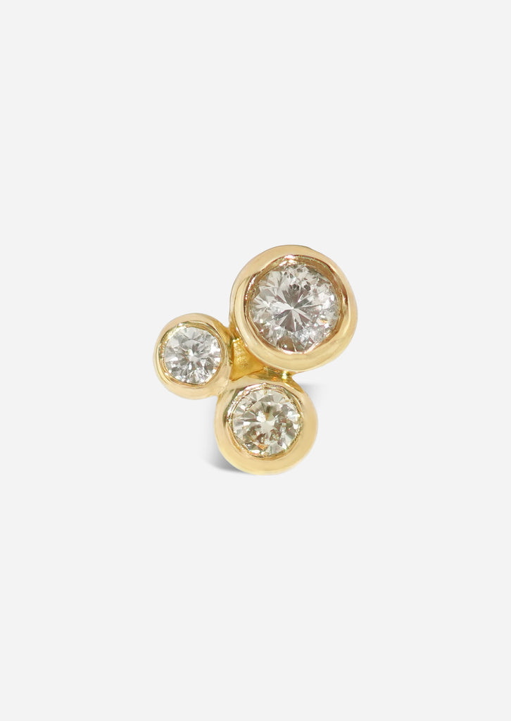 Organic Trio Threaded Flat Back Earring - Diamond