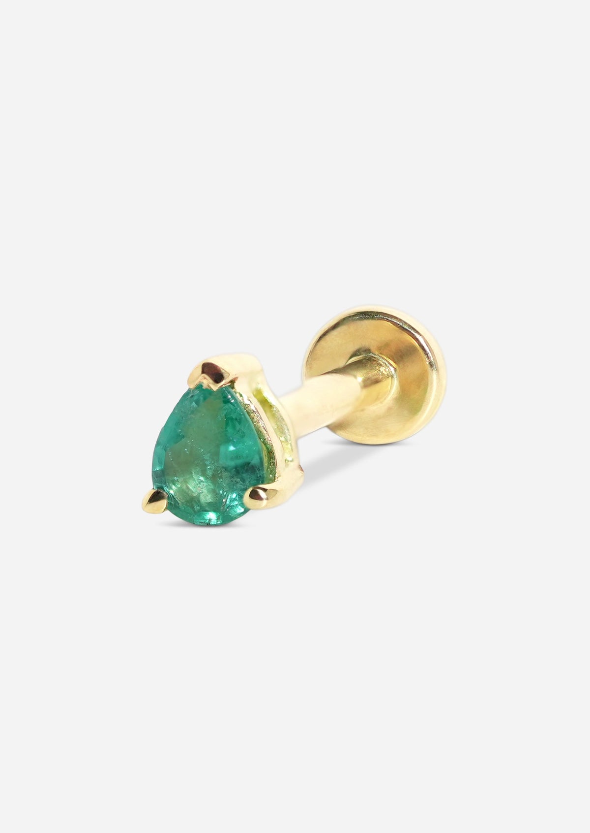 Mini Pear Emerald Threaded Flat Back Earring | Single