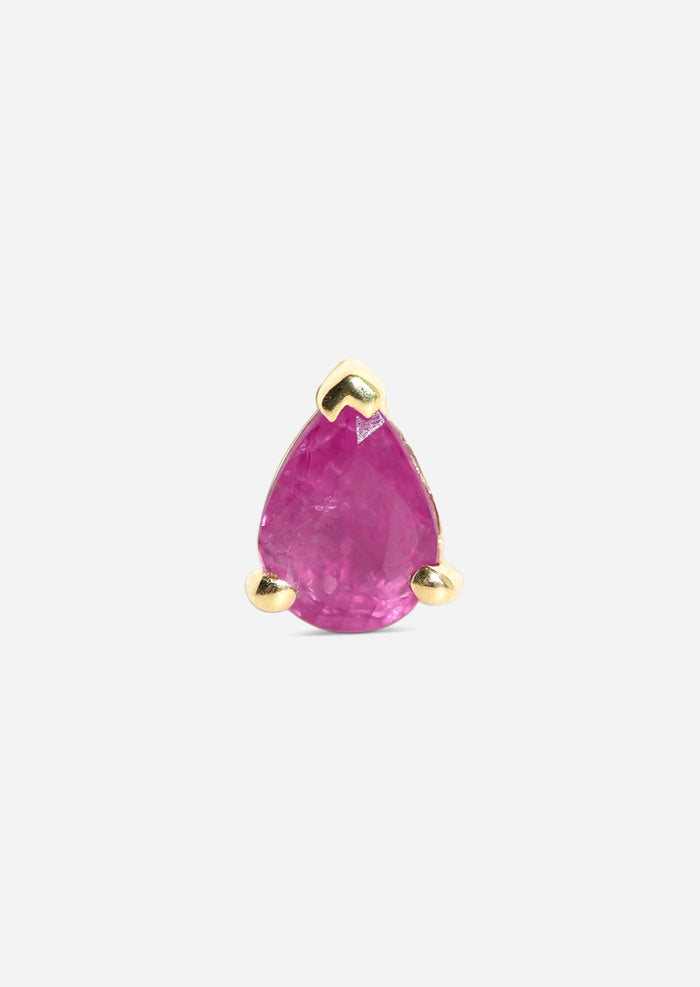 Mini Pear Ruby Threaded Flat Back Earring | Single