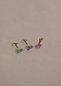 Mini Pear Sapphire Threaded Flat Back Earring | Single