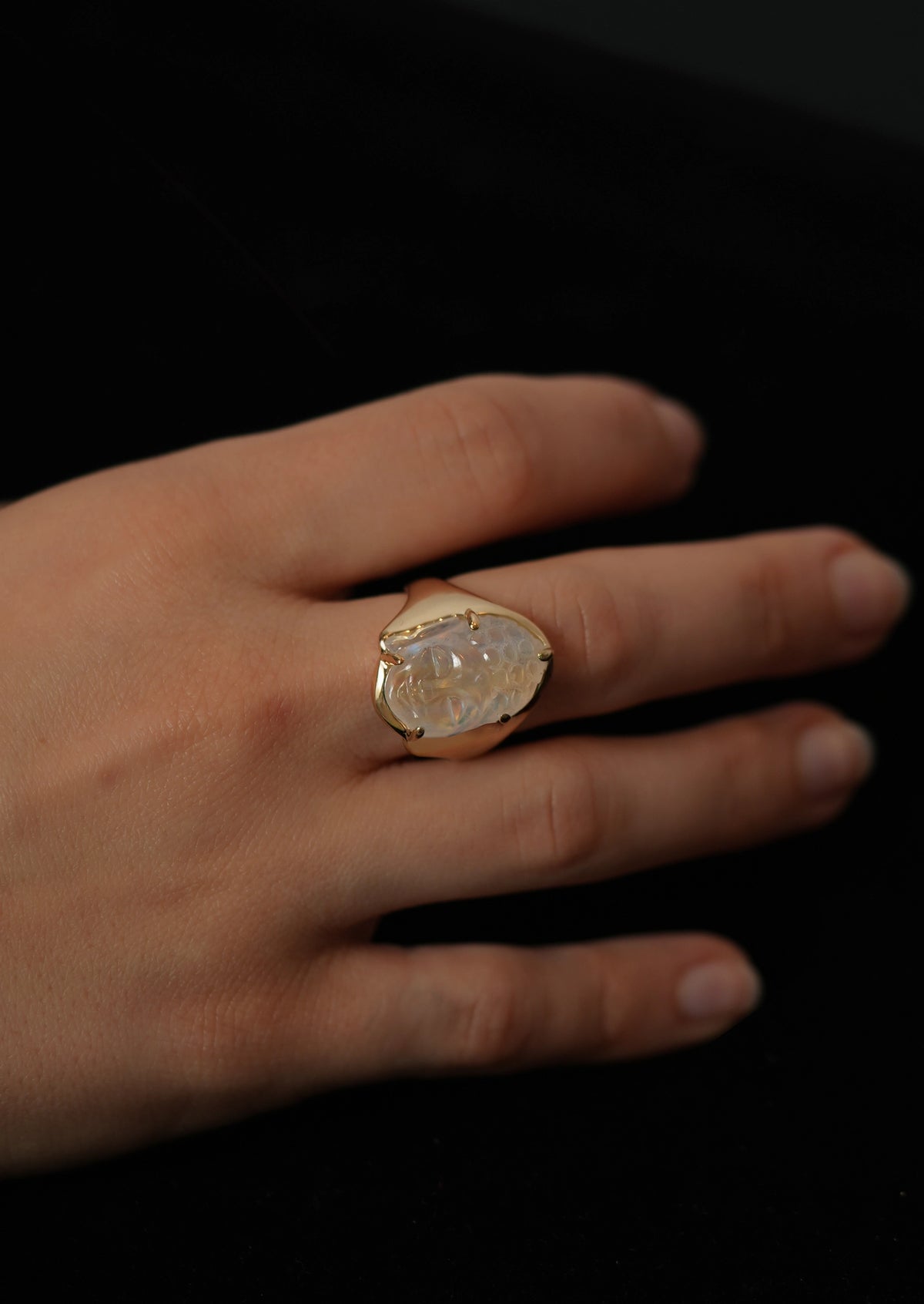 Rainbow Moonstone Buddha Ring