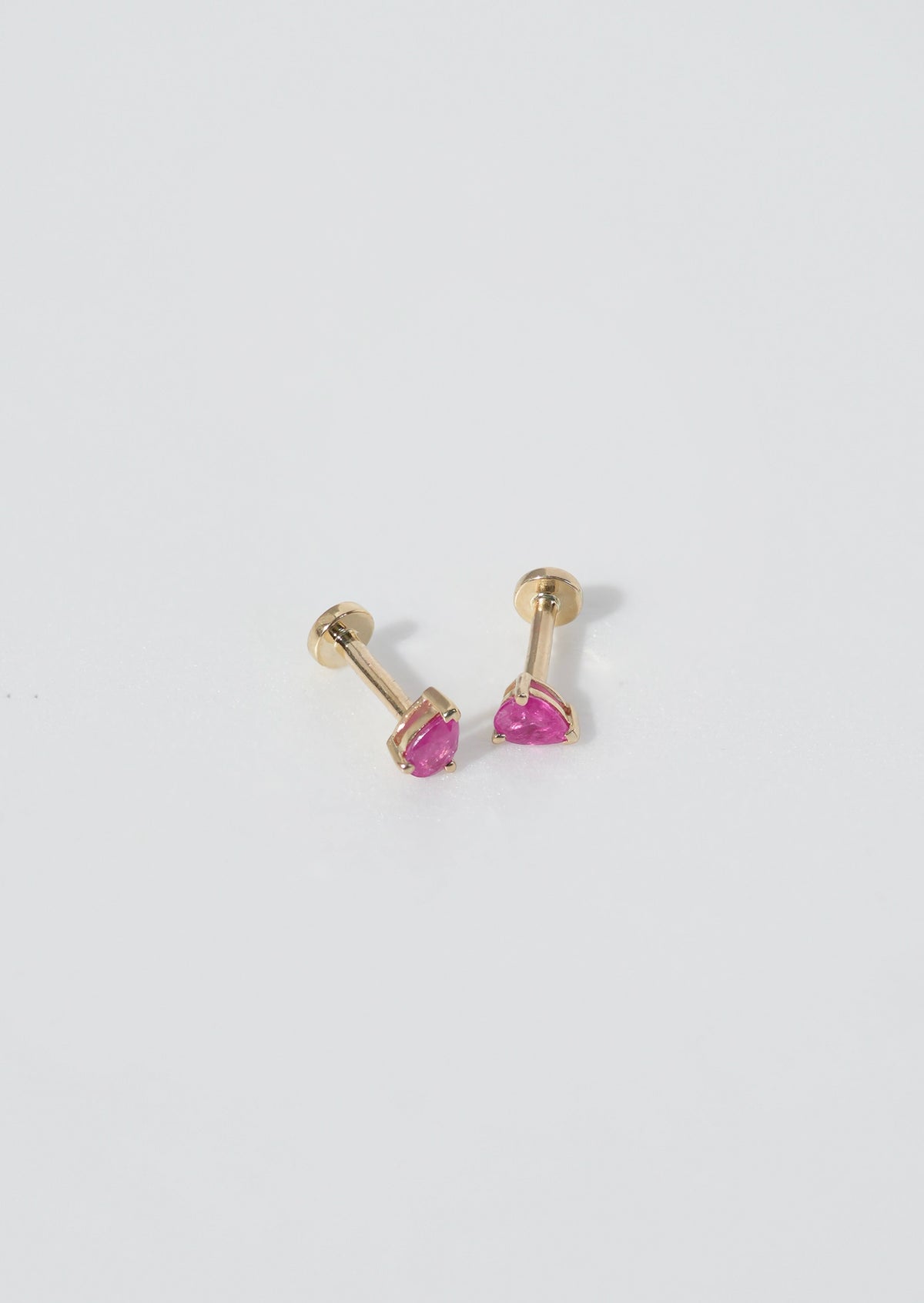 Mini Pear Ruby Threaded Flat Back Earring | Single