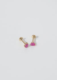 Mini Pear Ruby Threaded Flat Back Earring | Single