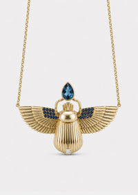 Scarab Necklace - Peridot + London Blue Topaz