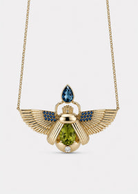 Scarab Necklace - Peridot + London Blue Topaz