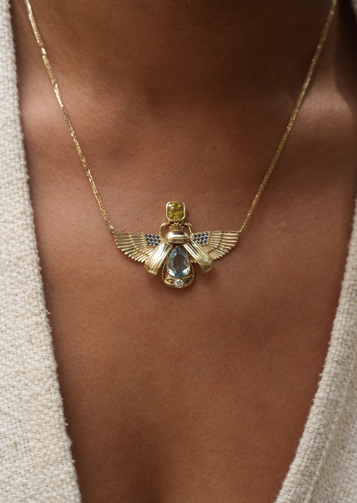 Scarab Necklace - Topaz + Sphene