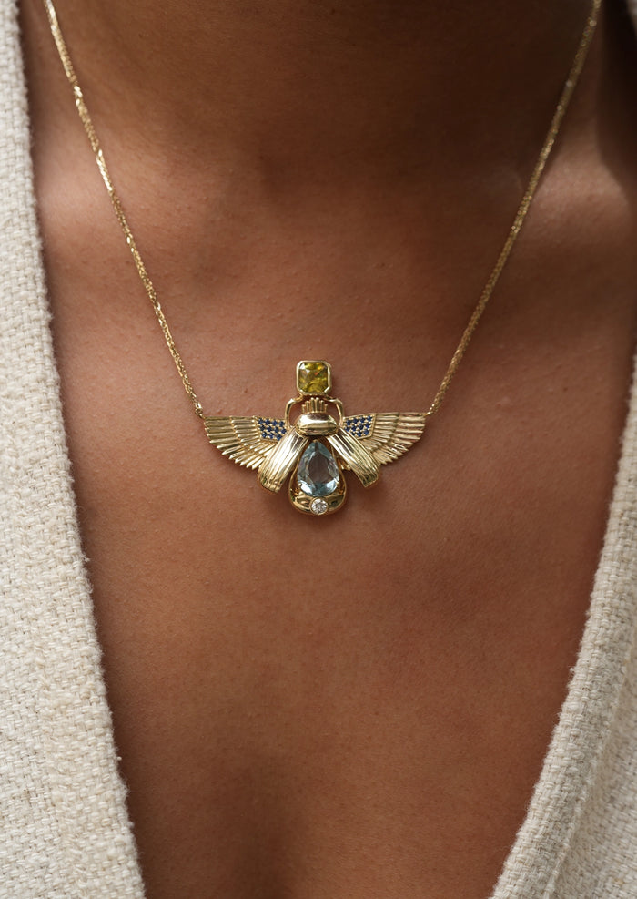 Scarab Necklace - Topaz + Sphene