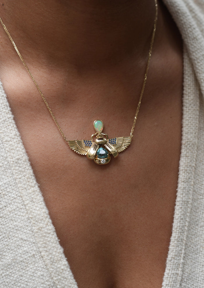 Scarab Necklace - London Blue Topaz + Opal