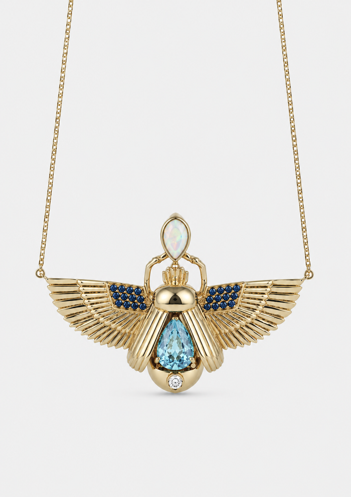 Scarab Necklace - London Blue Topaz + Opal