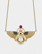 Scarab Necklace - Rainbow Moonstone + Madagascar Ruby